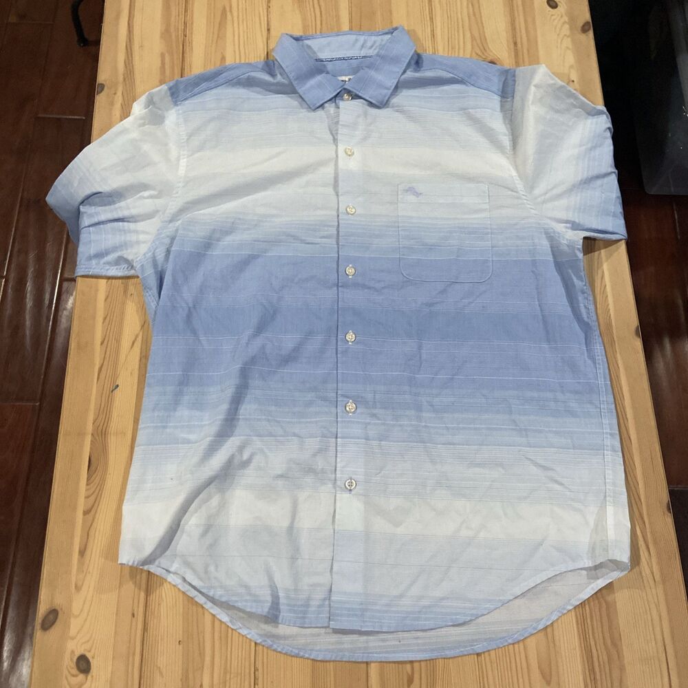 Tommy Bahama Newport Coast Blue Stripe Button Shirt Mens Large - Picture 2 of 6